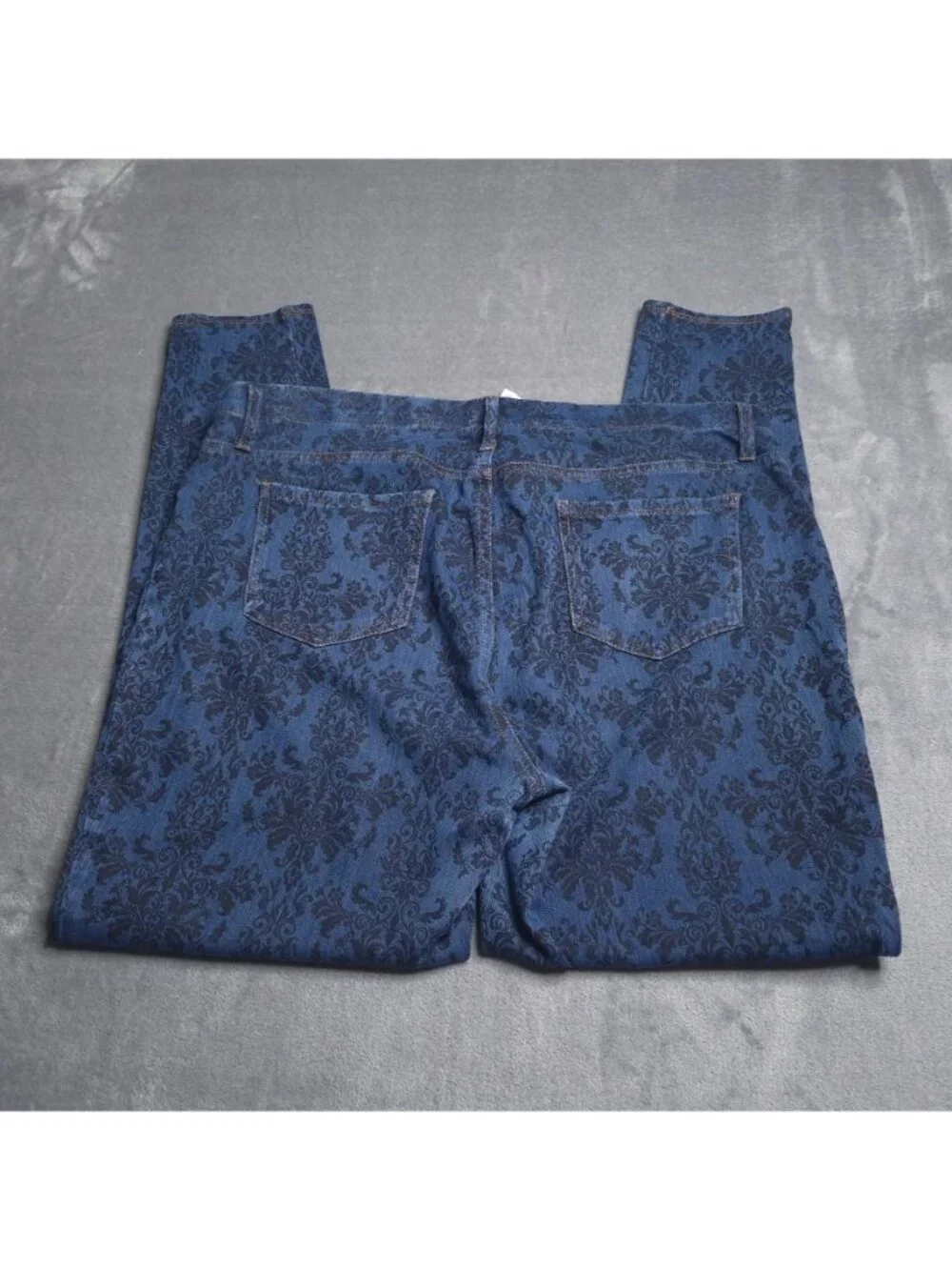 Faded Glory Womens Skinny Fit Pants Pull On XL Blue Damask Print Stretch